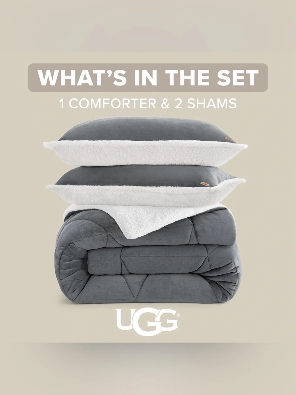 UGG Nita Reversible 3 Piece Comforter Set in Seal Grey, Cali/King